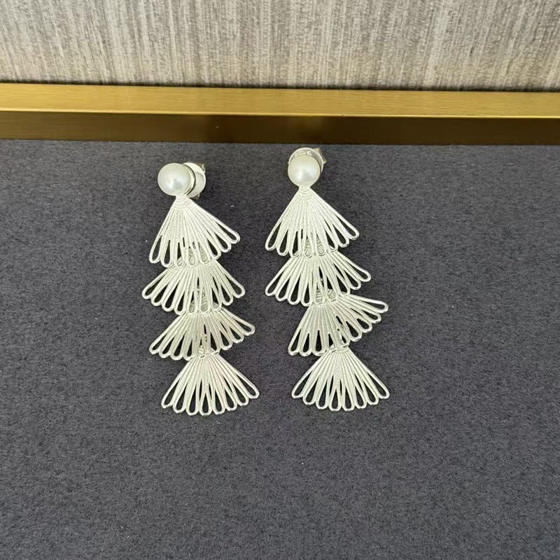 Multi - layer Fan - shaped Natural Stone Earrings - floysun