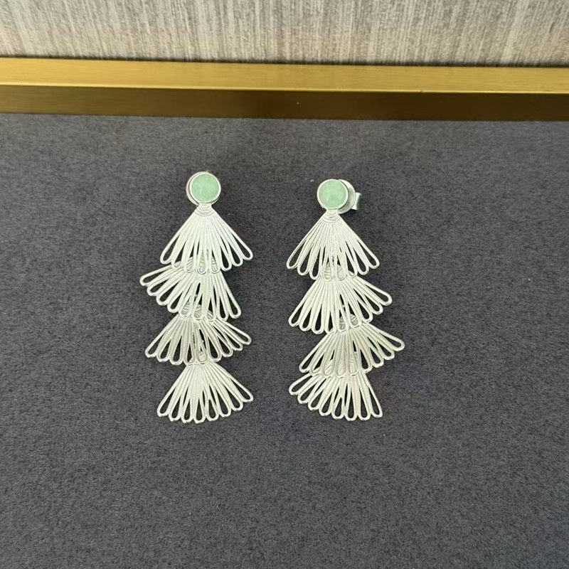 Multi - layer Fan - shaped Natural Stone Earrings - floysun