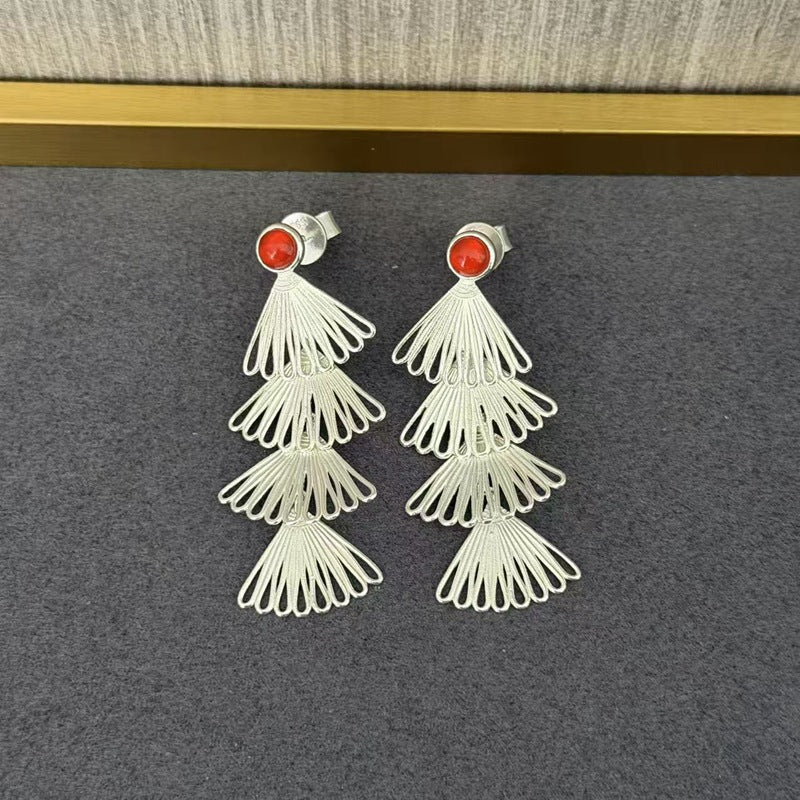 Multi - layer Fan - shaped Natural Stone Earrings - floysun