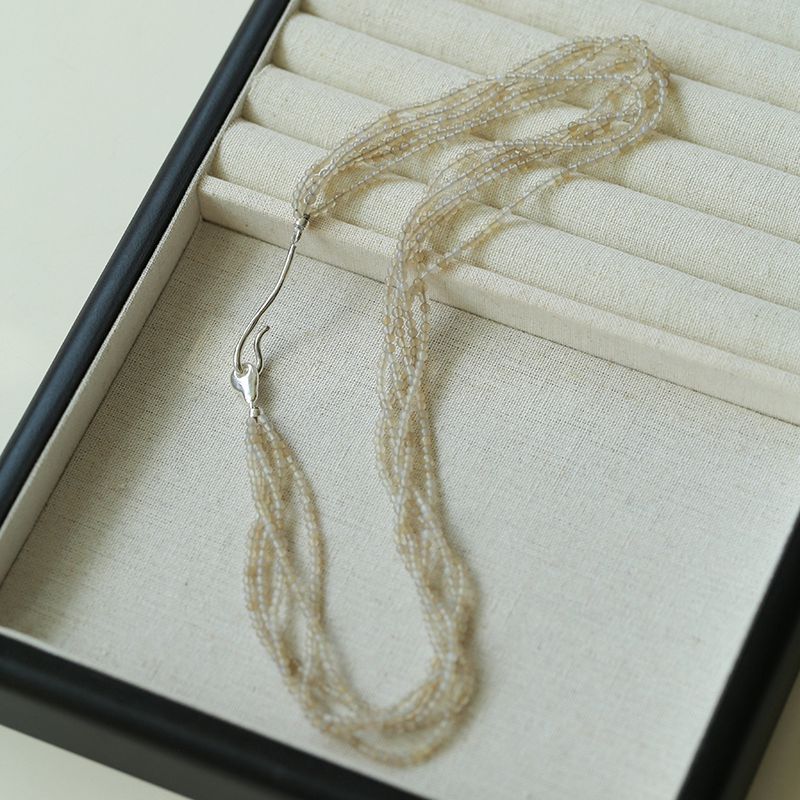 Multi-Layered Mini Gray Agate Bead Necklace - floysun