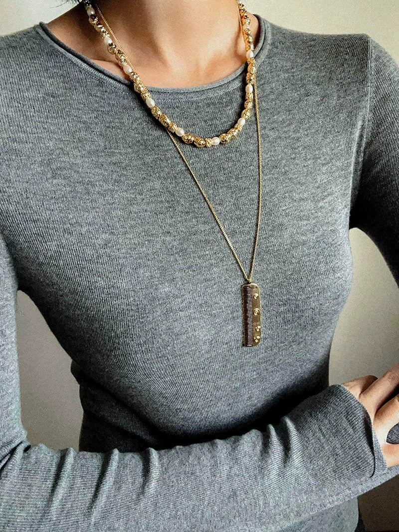 Multi - Pearl Lava Gold Bead Necklace - floysun