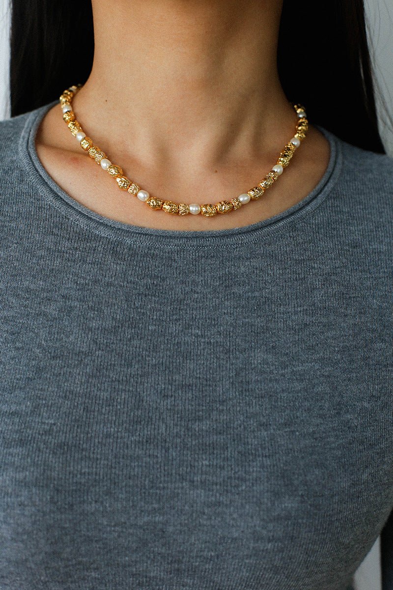 Multi - Pearl Lava Gold Bead Necklace - floysun
