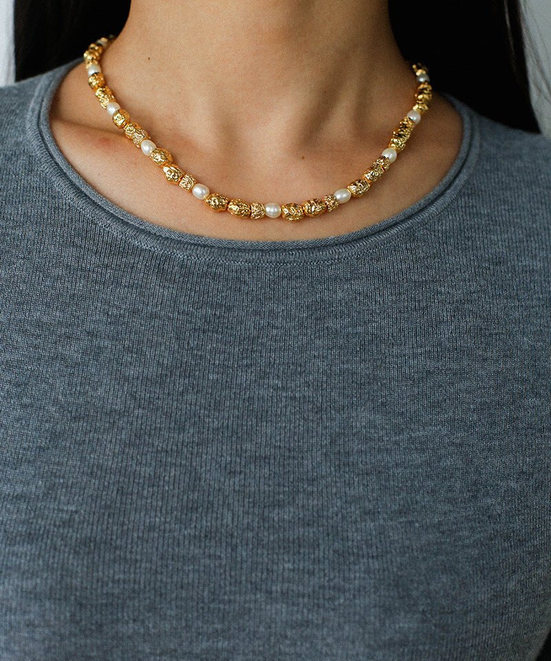 Multi - Pearl Lava Gold Bead Necklace - floysun