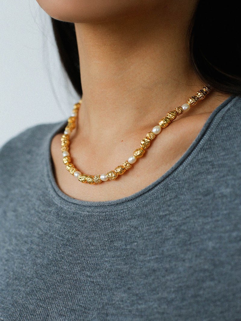 Multi - Pearl Lava Gold Bead Necklace - floysun
