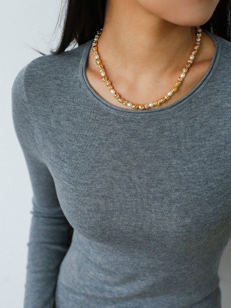 Multi - Pearl Lava Gold Bead Necklace - floysun