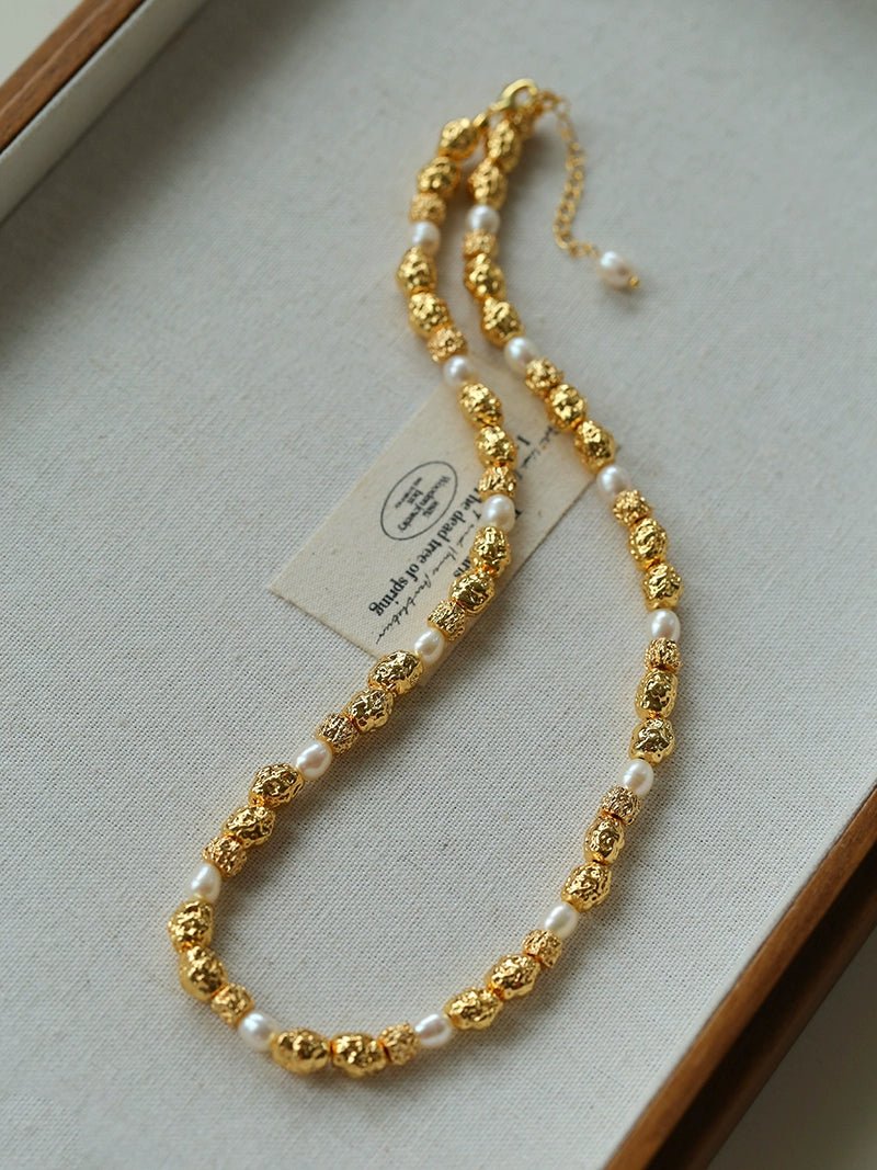 Multi - Pearl Lava Gold Bead Necklace - floysun