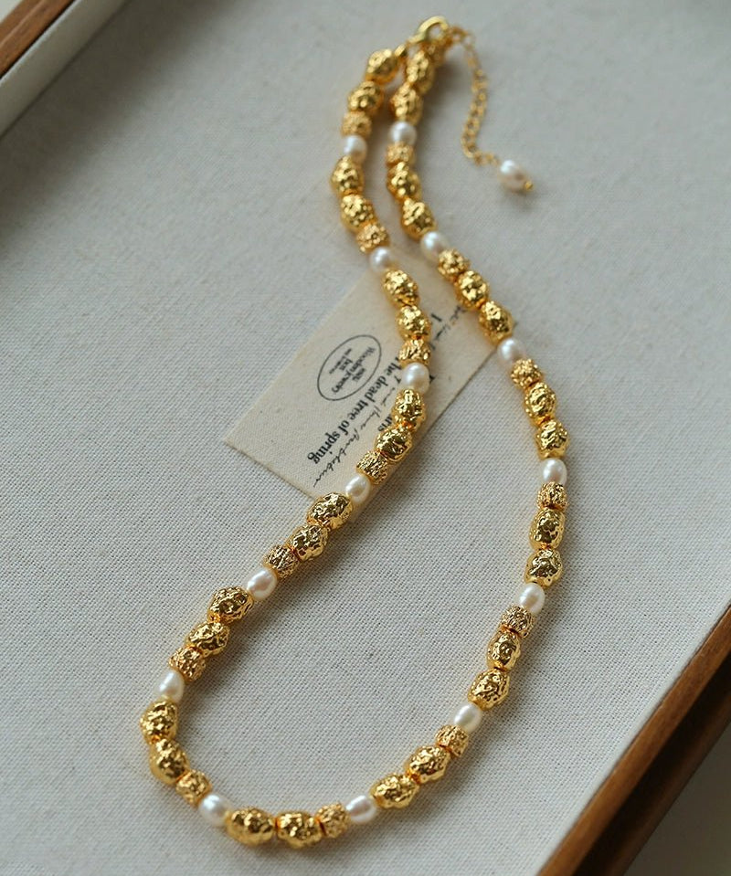 Multi - Pearl Lava Gold Bead Necklace - floysun