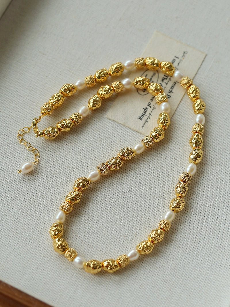 Multi - Pearl Lava Gold Bead Necklace - floysun