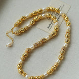 Multi - Pearl Lava Gold Bead Necklace - floysun