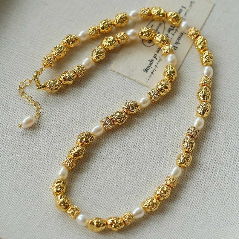 Multi - Pearl Lava Gold Bead Necklace - floysun