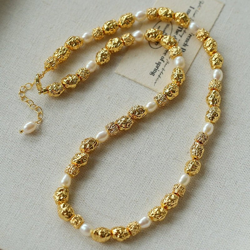 Multi - Pearl Lava Gold Bead Necklace - floysun