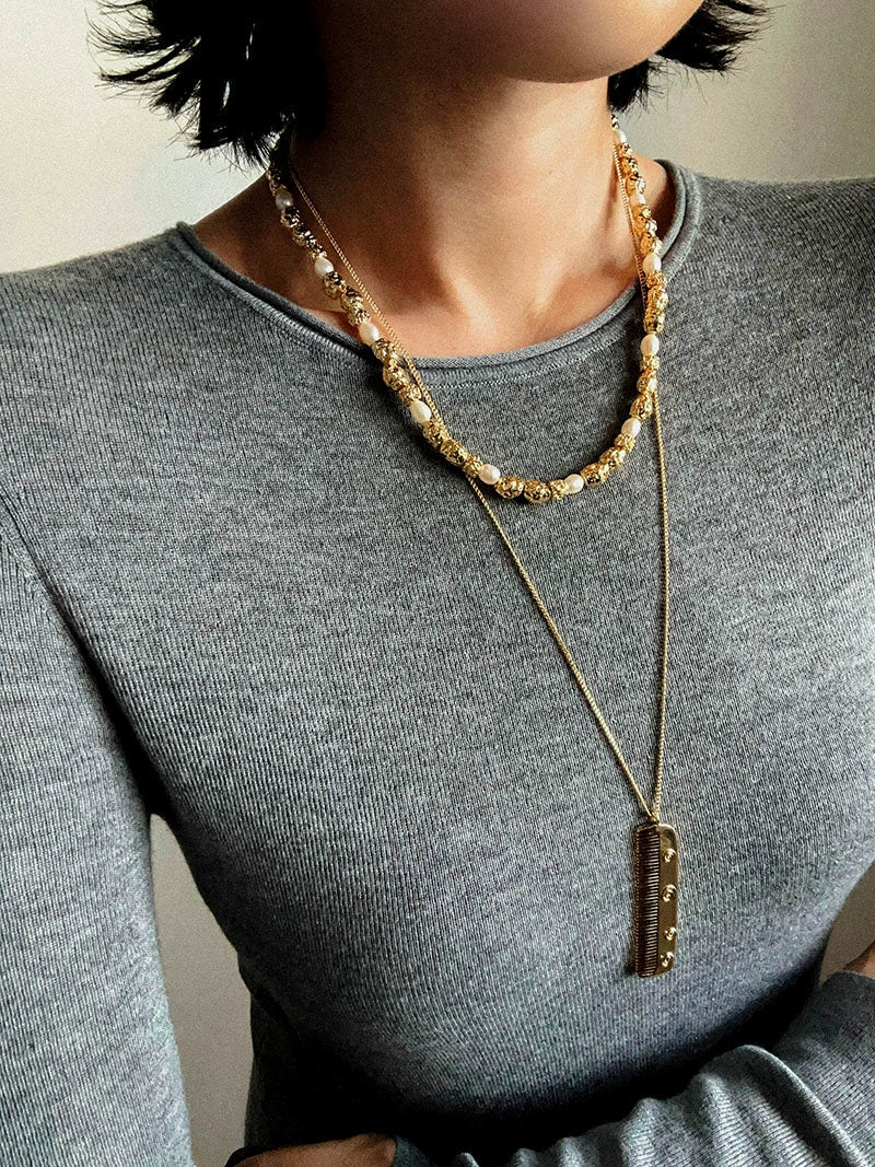 Multi - Pearl Lava Gold Bead Necklace - floysun