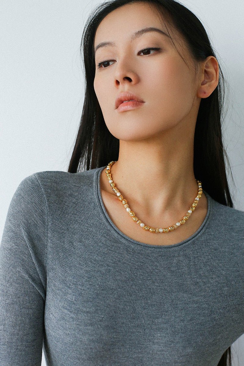 Multi - Pearl Lava Gold Bead Necklace - floysun