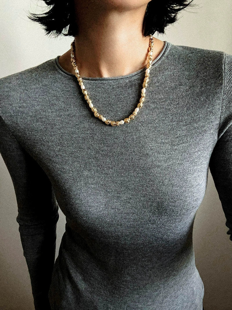 Multi - Pearl Lava Gold Bead Necklace - floysun