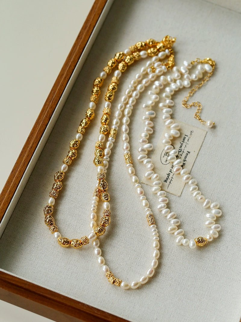 Multi - Pearl Lava Gold Bead Necklace - floysun