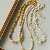 Multi - Pearl Lava Gold Bead Necklace - floysun
