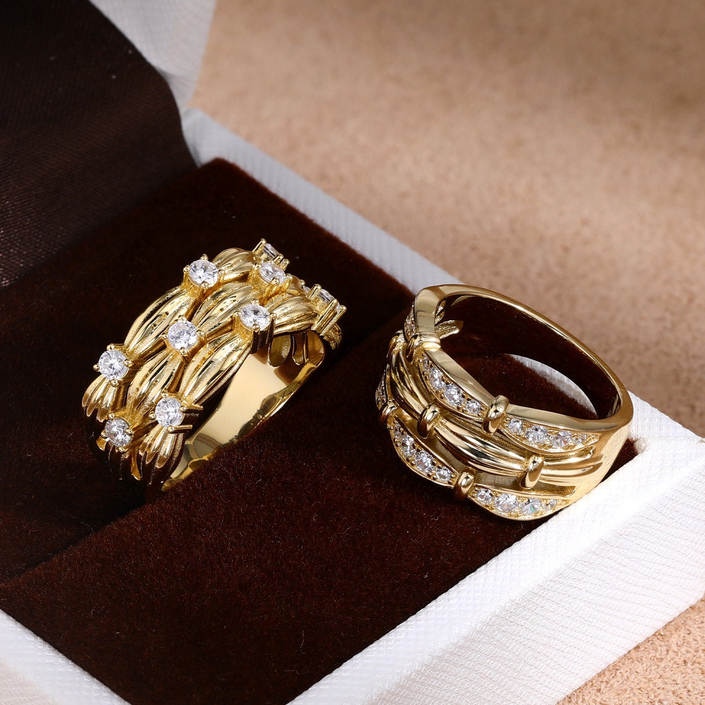 Multi-Row Cubic Zirconia Ribbon Statement Ring - floysun