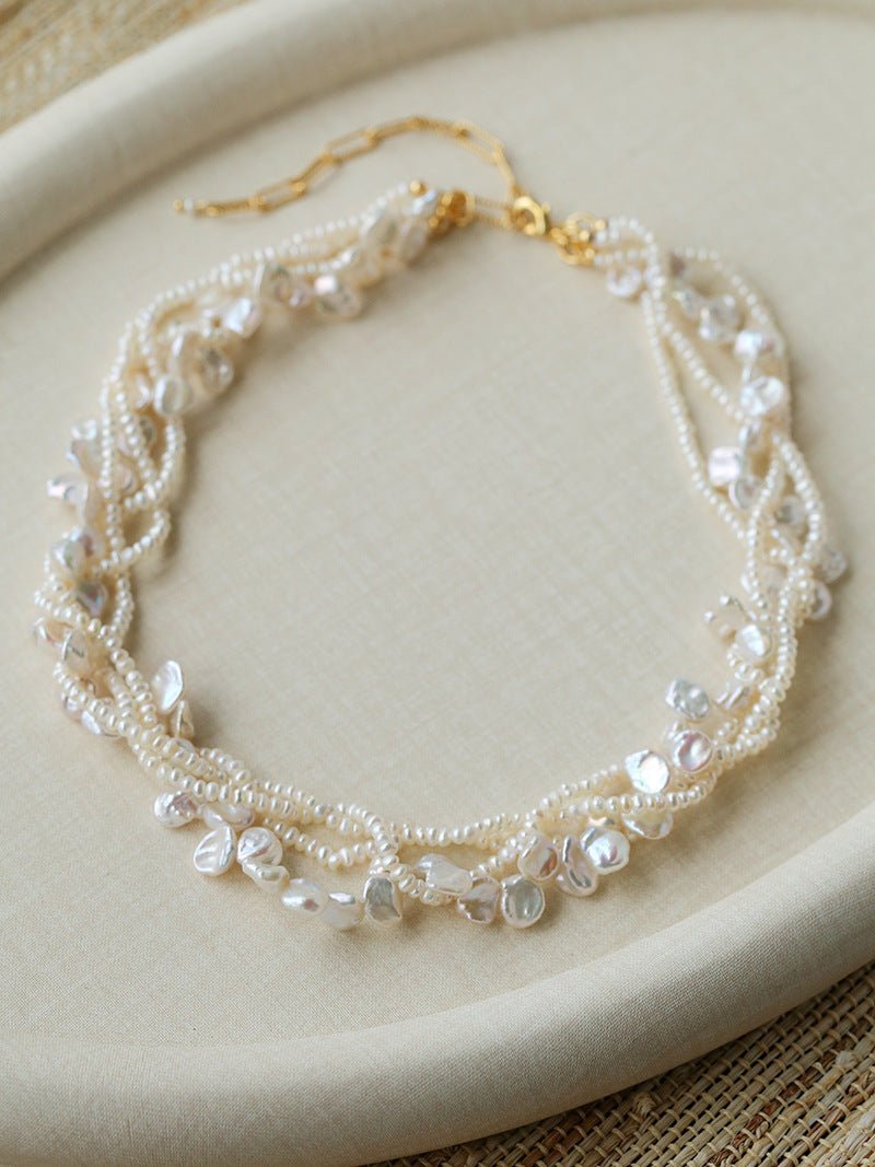 Multi - Strand Baroque Freshwater Pearl Choker Necklace - floysun