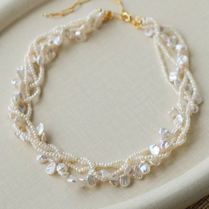 Multi - Strand Baroque Freshwater Pearl Choker Necklace - floysun