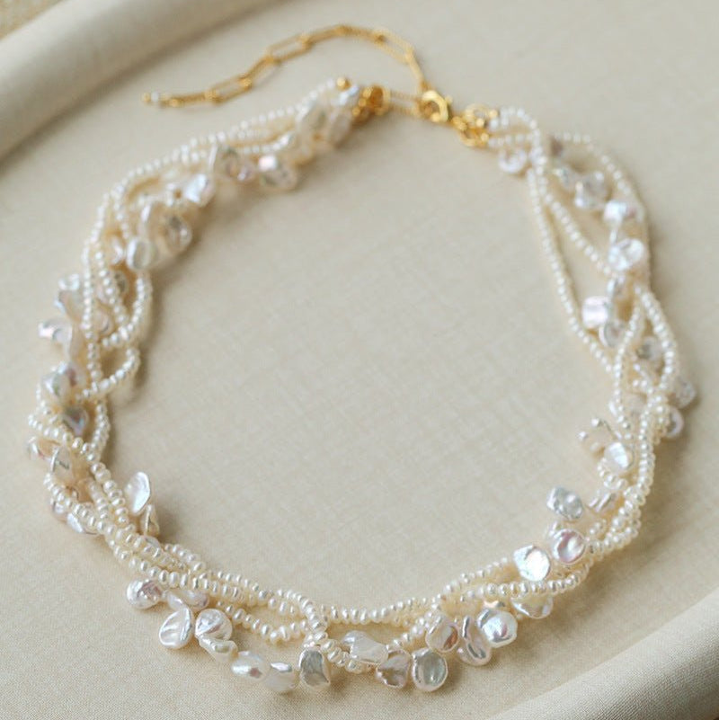 Multi - Strand Baroque Freshwater Pearl Choker Necklace - floysun