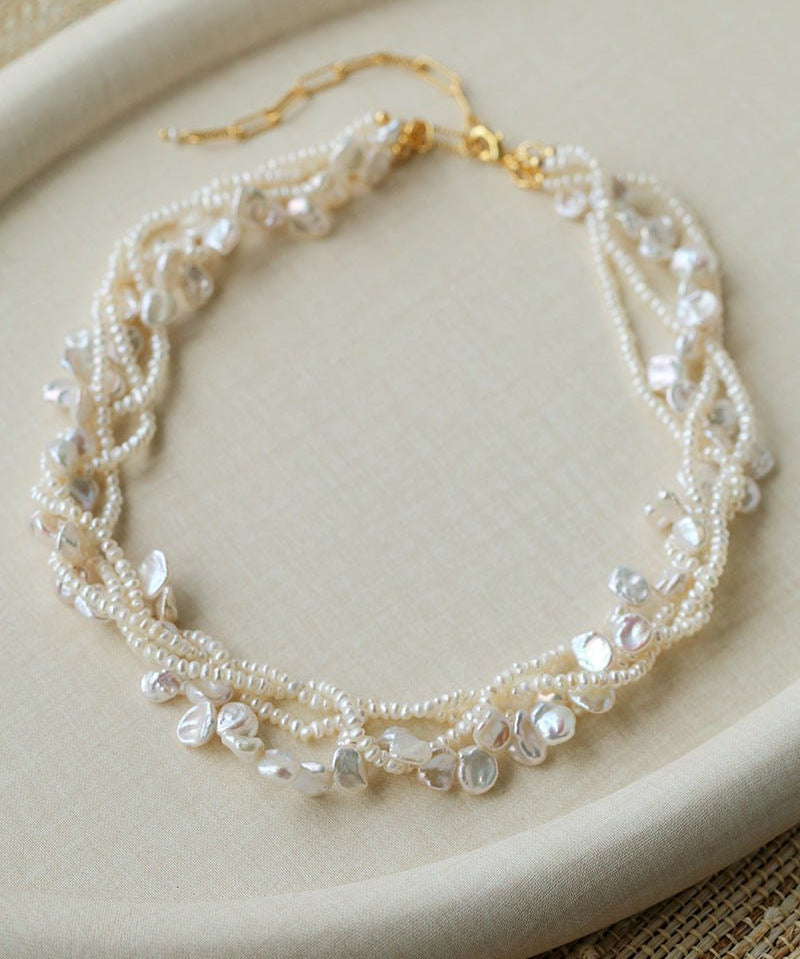 Multi - Strand Baroque Freshwater Pearl Choker Necklace - floysun