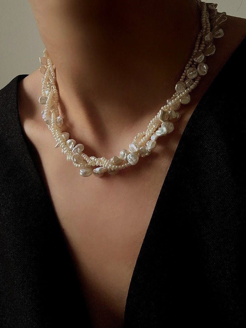 Multi - Strand Baroque Freshwater Pearl Choker Necklace - floysun