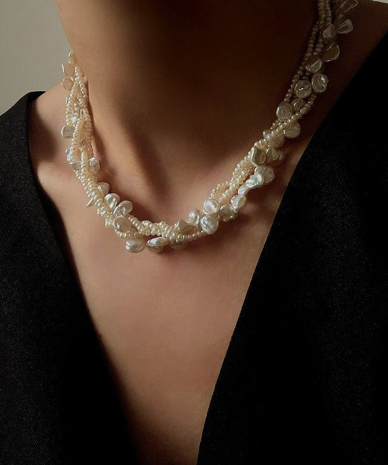Multi - Strand Baroque Freshwater Pearl Choker Necklace - floysun