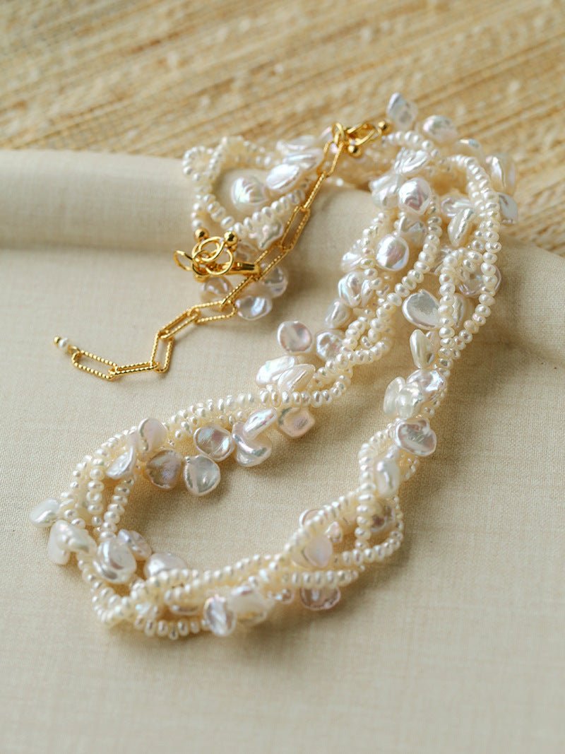 Multi - Strand Baroque Freshwater Pearl Choker Necklace - floysun