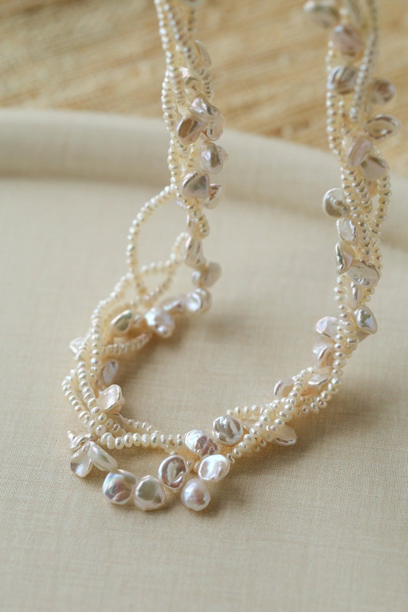 Multi - Strand Baroque Freshwater Pearl Choker Necklace - floysun