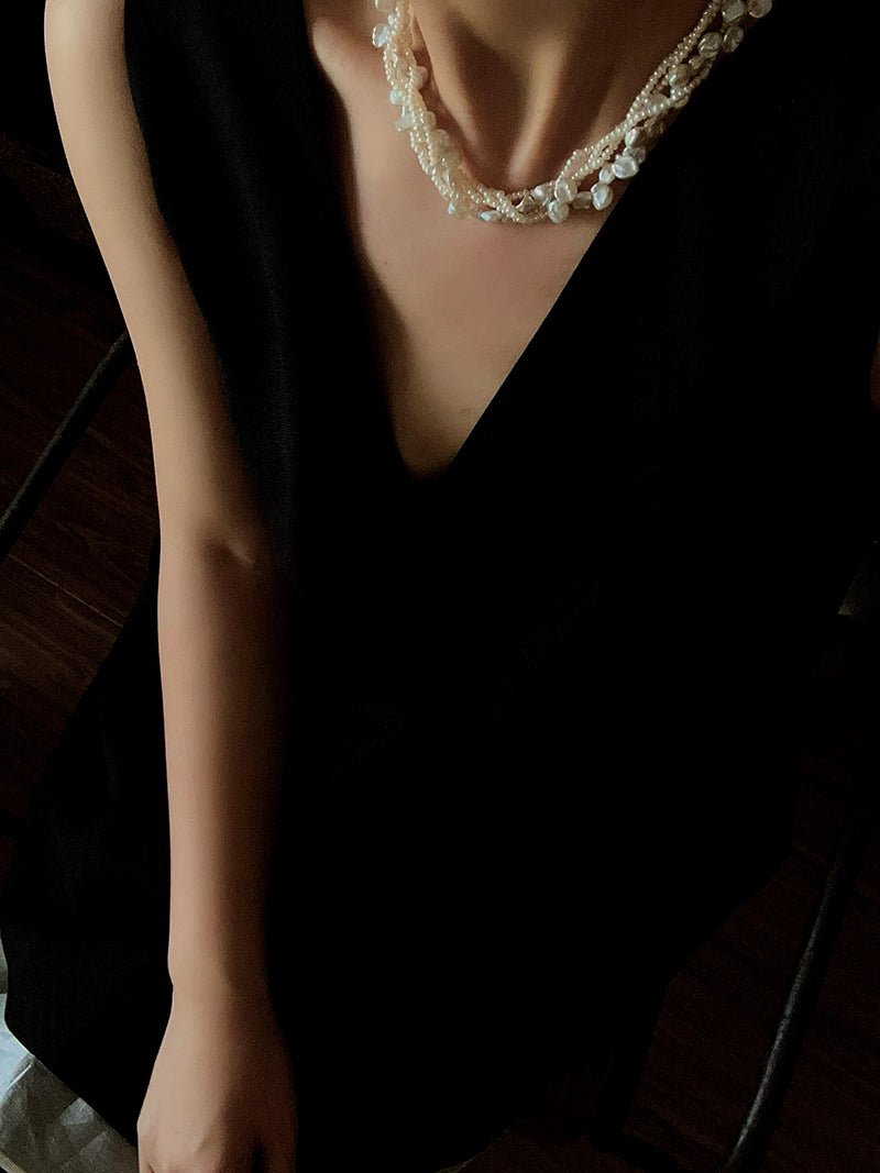 Multi - Strand Baroque Freshwater Pearl Choker Necklace - floysun