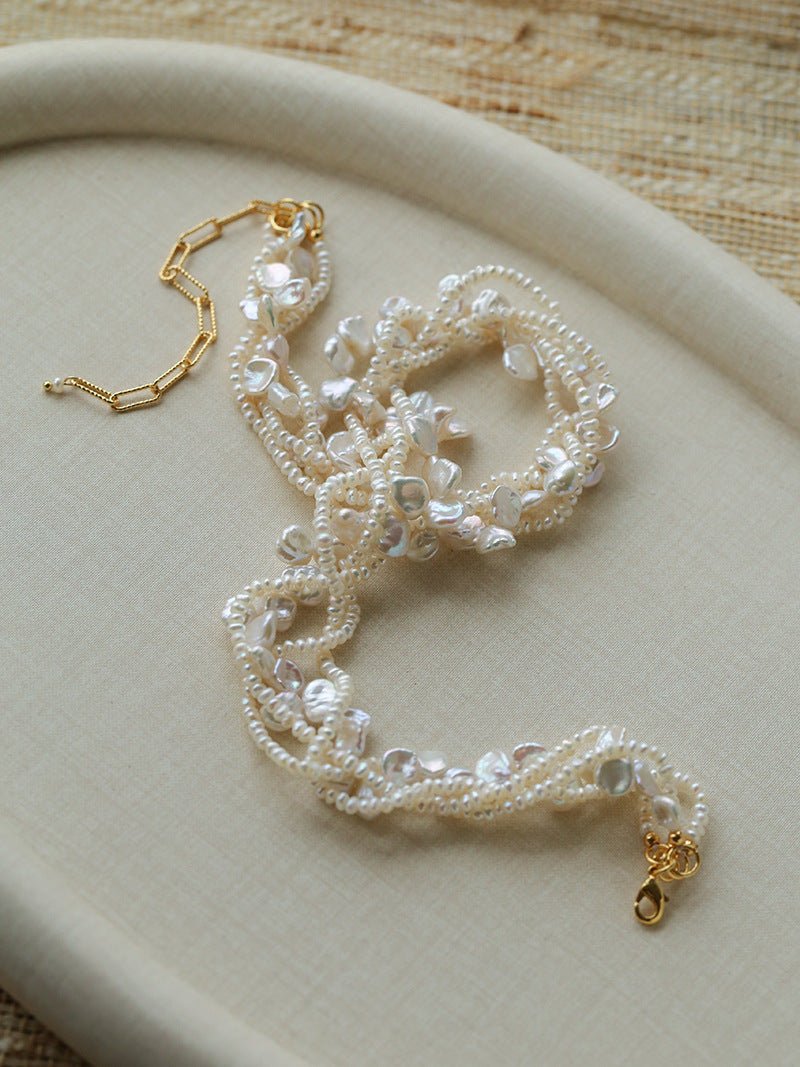 Multi - Strand Baroque Freshwater Pearl Choker Necklace - floysun