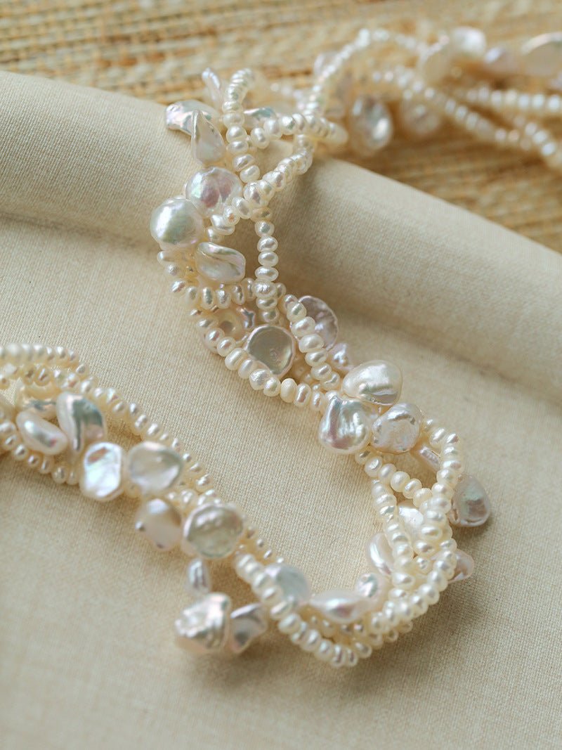 Multi - Strand Baroque Freshwater Pearl Choker Necklace - floysun