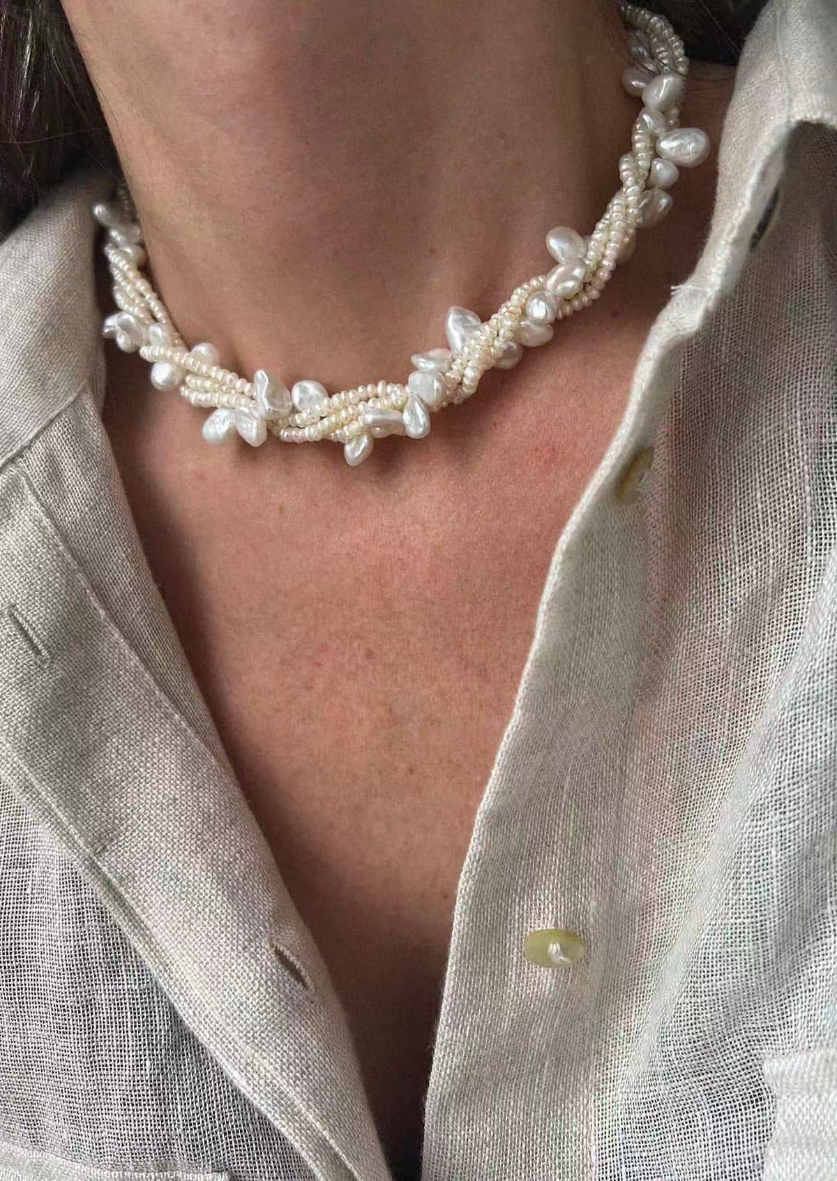 Multi - Strand Baroque Freshwater Pearl Choker Necklace - floysun