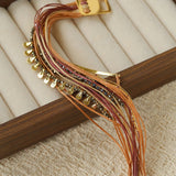 Multi-Strand Boho Woven Cord Natural Stone Coin Bracelet - floysun