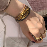 Multi-Strand Boho Woven Cord Natural Stone Coin Bracelet - floysun
