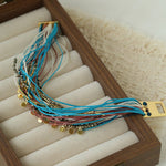 Multi-Strand Boho Woven Cord Natural Stone Coin Bracelet - floysun