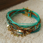 Multi-Strand Boho Woven Cord Natural Stone Coin Bracelet - floysun
