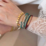 Multi-Strand Boho Woven Cord Natural Stone Coin Bracelet - floysun