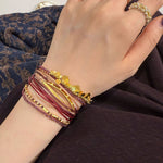 Multi-Strand Boho Woven Cord Natural Stone Coin Bracelet - floysun