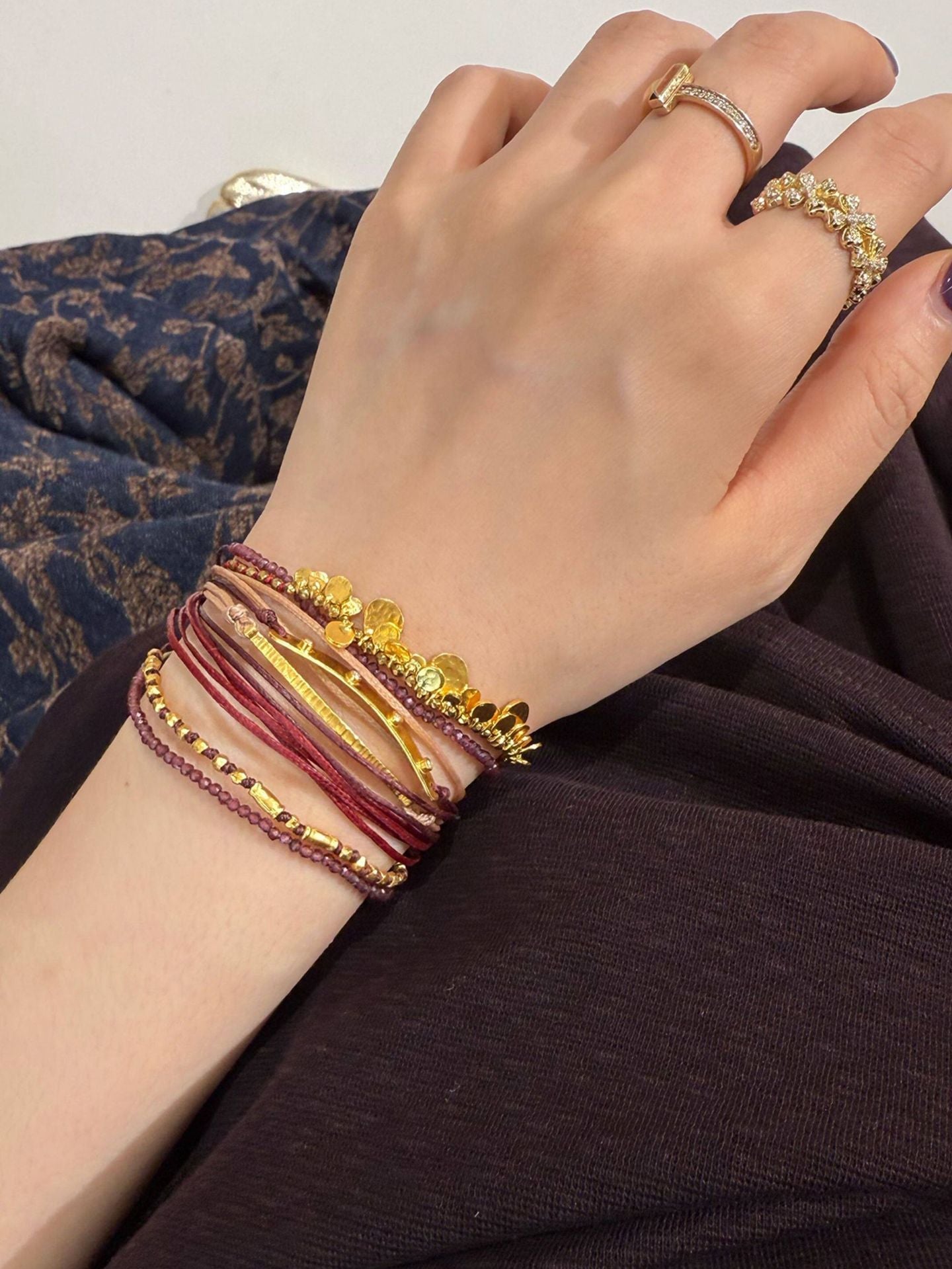 Multi-Strand Boho Woven Cord Natural Stone Coin Bracelet - floysun