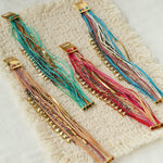 Multi-Strand Boho Woven Cord Natural Stone Coin Bracelet - floysun