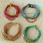 Multi-Strand Boho Woven Cord Natural Stone Coin Bracelet - floysun