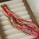Multi-Strand Boho Woven Cord Natural Stone Coin Bracelet - floysun