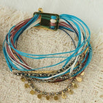 Multi-Strand Boho Woven Cord Natural Stone Coin Bracelet - floysun