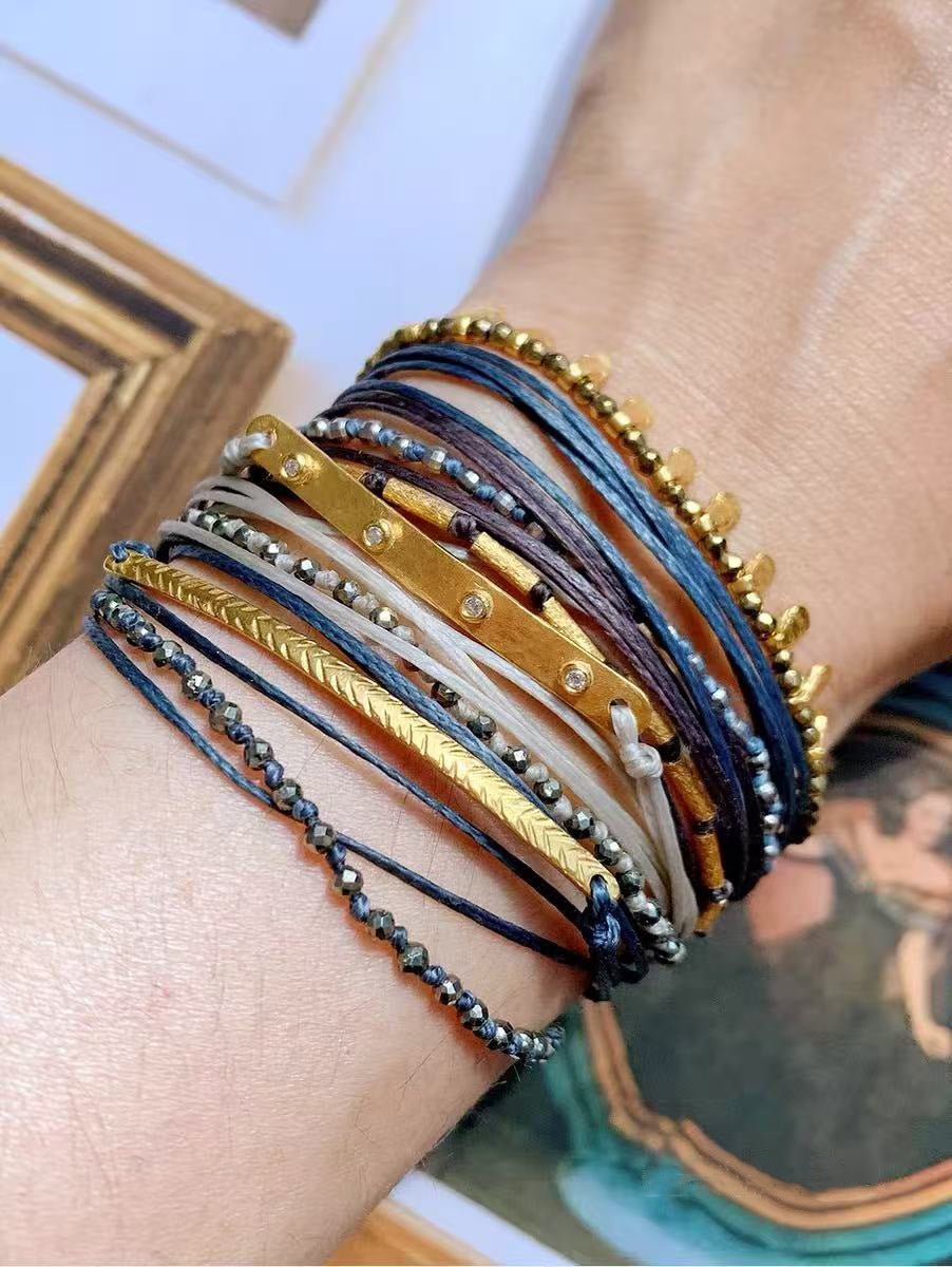 Multi-Strand Boho Woven Cord Natural Stone Coin Bracelet - floysun