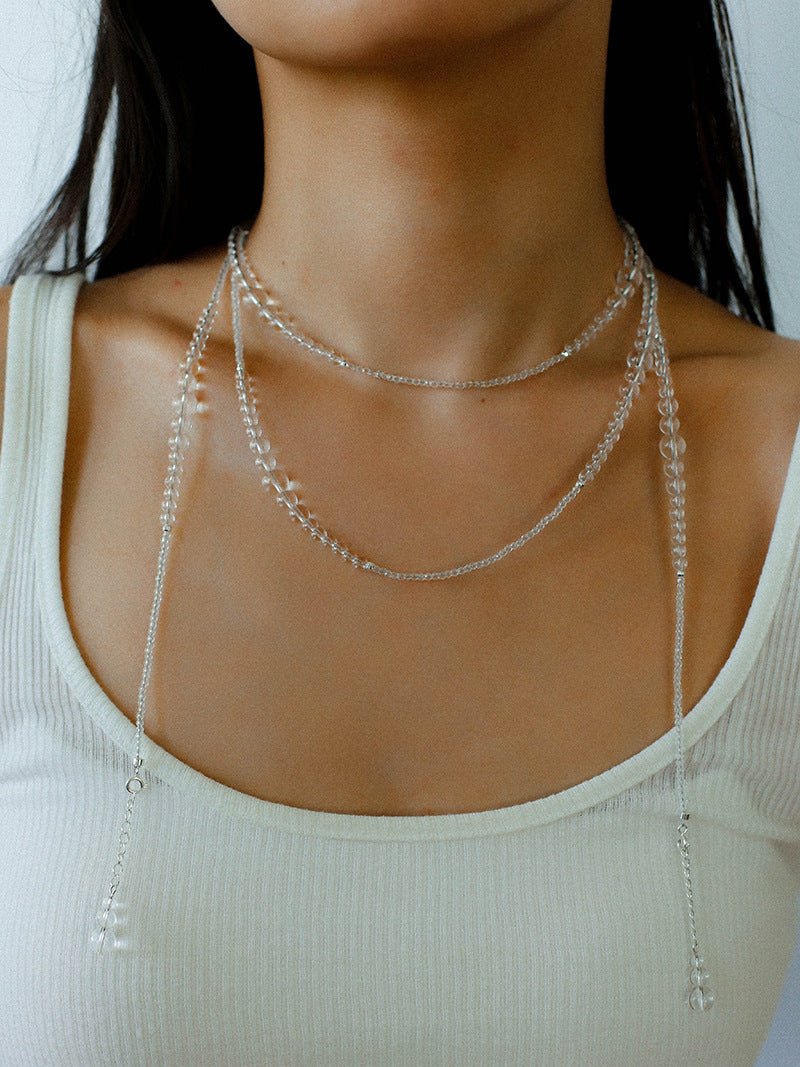 Multi-Way Clear Crystal Lariat Long Necklace - floysun