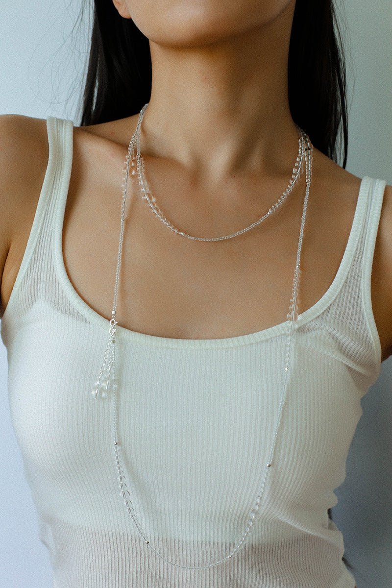 Multi-Way Clear Crystal Lariat Long Necklace - floysun