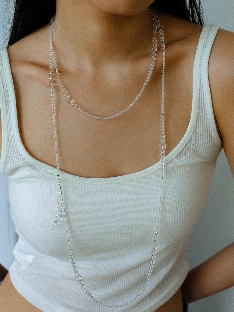 Multi-Way Clear Crystal Lariat Long Necklace - floysun