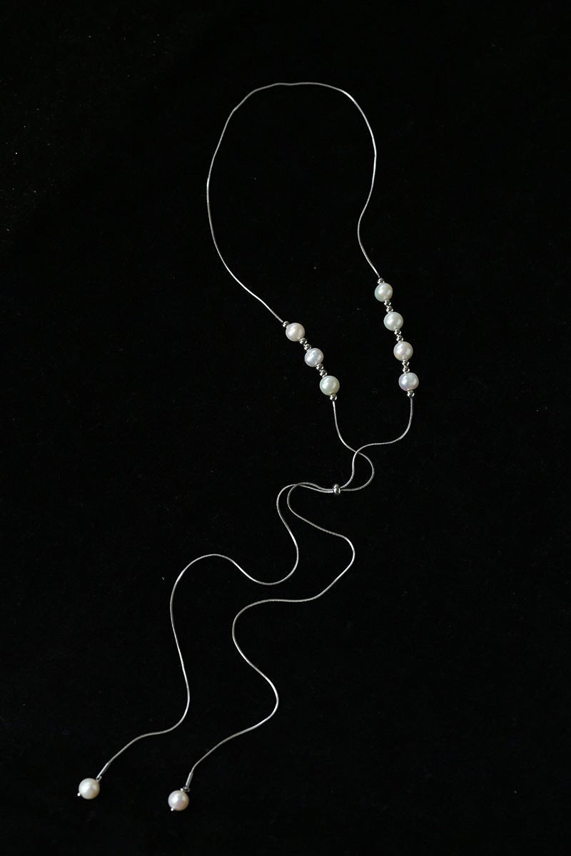 Multi-Wear Styles Adjustable Sliding Freshwater Pearl Smile Long Necklace - floysun