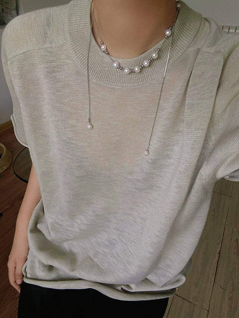 Multi-Wear Styles Adjustable Sliding Freshwater Pearl Smile Long Necklace - floysun